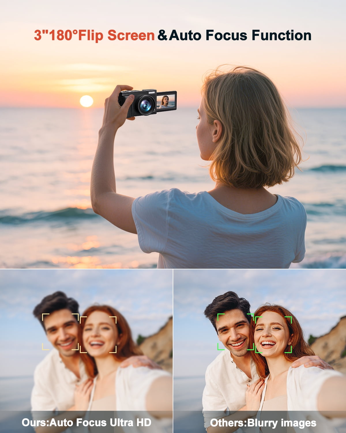 Zostuic 4K 48MP Vlogging Camera with 3" Flip Screen, 16X Zoom, WiFi - Includes 32GB SD Card & 2 Batteries - Compact for YouTube/Travel (Black)