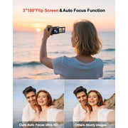 4K Digital Camera for Photography and Video, Autofocus 48MP Vlogging Camera for YouTube with 3 180°Flip Screen 16X Zoom Compact Travel Cameras with SD Card, 2 Batteries, Anti-Shake, Flash (White)