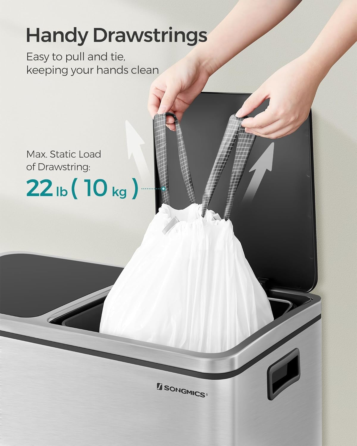 Heavy Duty Trash Bags for 8-Gallon Cans, White Drawstring Garbage Bags with Pre-Separated Design, 4 Rolls of 45 Count Each, Leak-Resistant Kitchen Liners