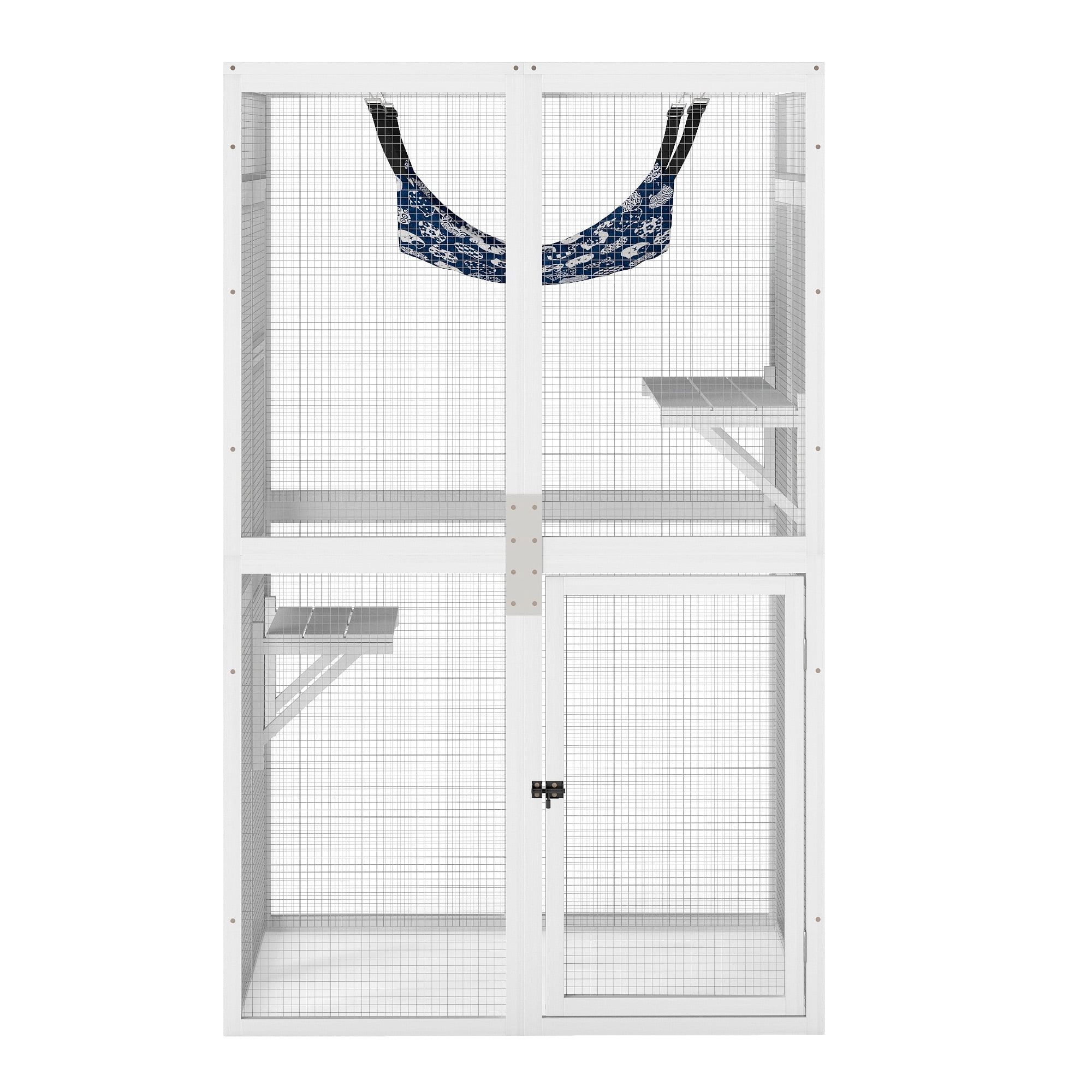 Pefilos 64" Outdoor Cat House, Large Cat Condo for Feral Cats Wooden Outside Cat Cage Weatherproof with Platforms, White