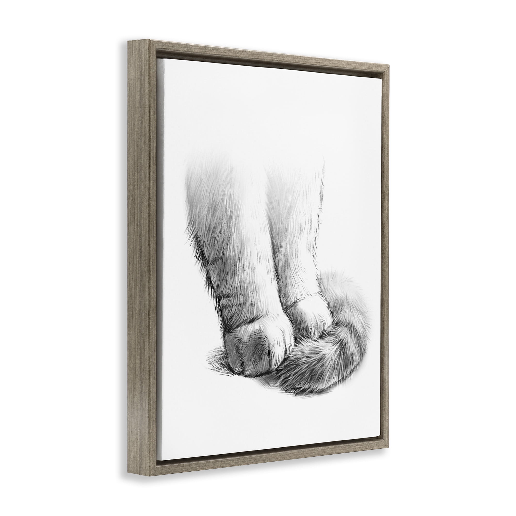 Stupell Industries Fluffy Cat Paws & Tail Animals & Insects Drawing Brown Floater Framed Canvas Art Print Wall Art, 25 x 31