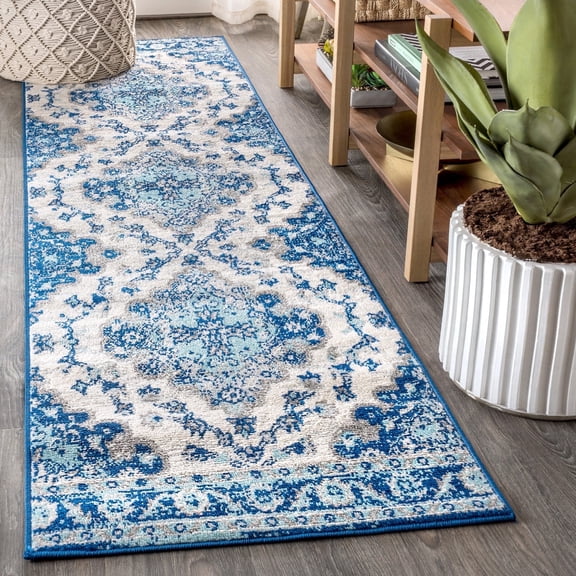 JONATHAN Y BOHEMIAN FLAIR 2 x 10 Runner Rug, Vintage Medallion - Cream/Blue, BMF106B-210