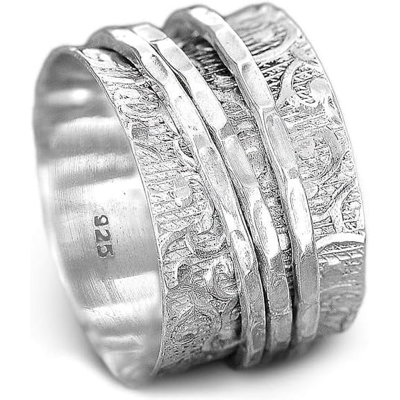 925 Sterling Silver Spinner Ring for Women | 3 Spinning Rings Bands | Fidget Meditation Anxiety | Wide Statement Chunky Jewelry