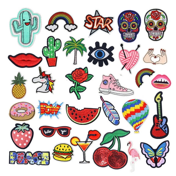 32pcs Mixed Styles Embroidered Iron on Patches DIY Sew on Applique Repair Patch