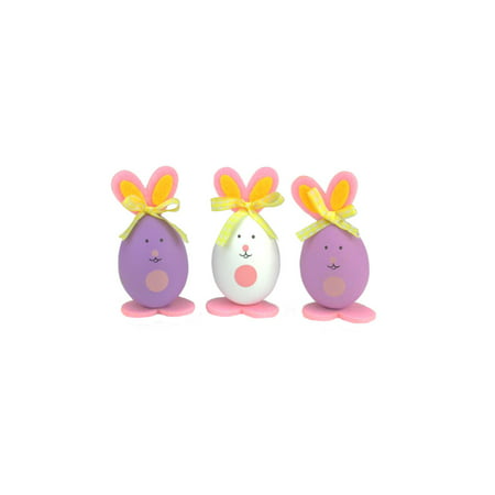 Set of 3 Pink Purple and White Striped Easter Egg Bunny Spring Figure Decorations