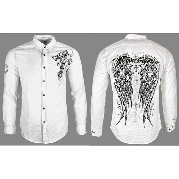 Xtreme Couture by Affliction Men's Button Down Shirt DARKNESS White Biker