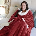 thumbnail image 6 of Sherpa Wearable Blanket with Sleeves Arms, Super Soft Warm Comfy Large Fleece Plush Sleeved TV Throws Wrap Robe Blanket for Adult Women and Men by Catalonia, Wine, 72" x 55”., 6 of 9