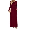 thumbnail image 3 of Vestido De Cuello Redondo Vestido Con Bolsillos Laterales Vestido De Color Puro Vestidos Largos Casuales Vestido De Manga Larga Con Cuello Redondo Para Mujer Vestidos Sueltos Lisos, 3 of 6