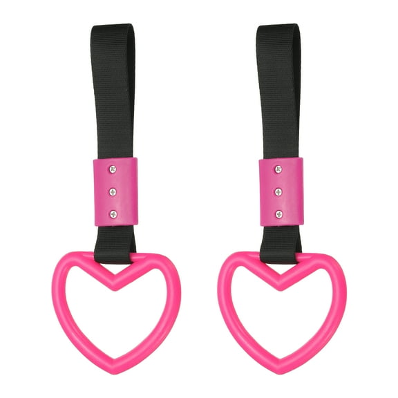 Uxcell 2 Pcs Heart Shaped Car Handle Straps, Car Hanging Accessories Bumper Warning Ring Drift Charm for Auto Bus Decor Interior Exterior Decoration, Rose Red (Black Strap)