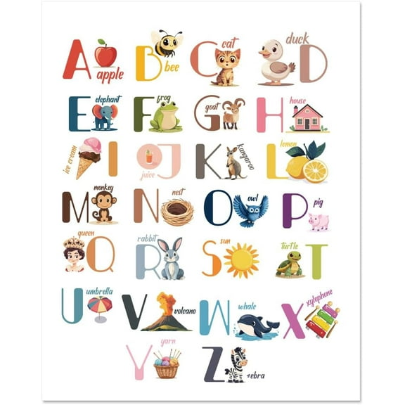 1 Pc Illustrated Alphabet Print Poster ABC Animal Words Print Classroom Decor Educational Study Learing Decor Poster for Kindergarten Early Years School 28x35cm/11x13.7" Mixed Color