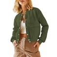 thumbnail image 2 of Womens Jacket Fall Winter Long Sleeve Stand Collar Shacket with Side Pocket Coat Army Green S, 2 of 8