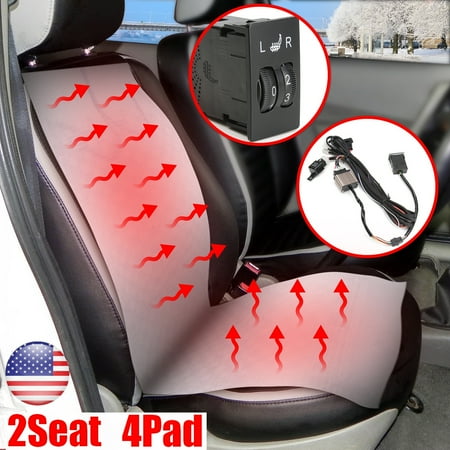 - New 12V 2 Seats Carbon Fiber Car Heated Seat Heater Cushion Smart 4 Pads Kit 2-Dial 5-Level Switch Universal