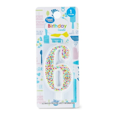 Great Value Birthday Party Candle, Multicolor, Number 6