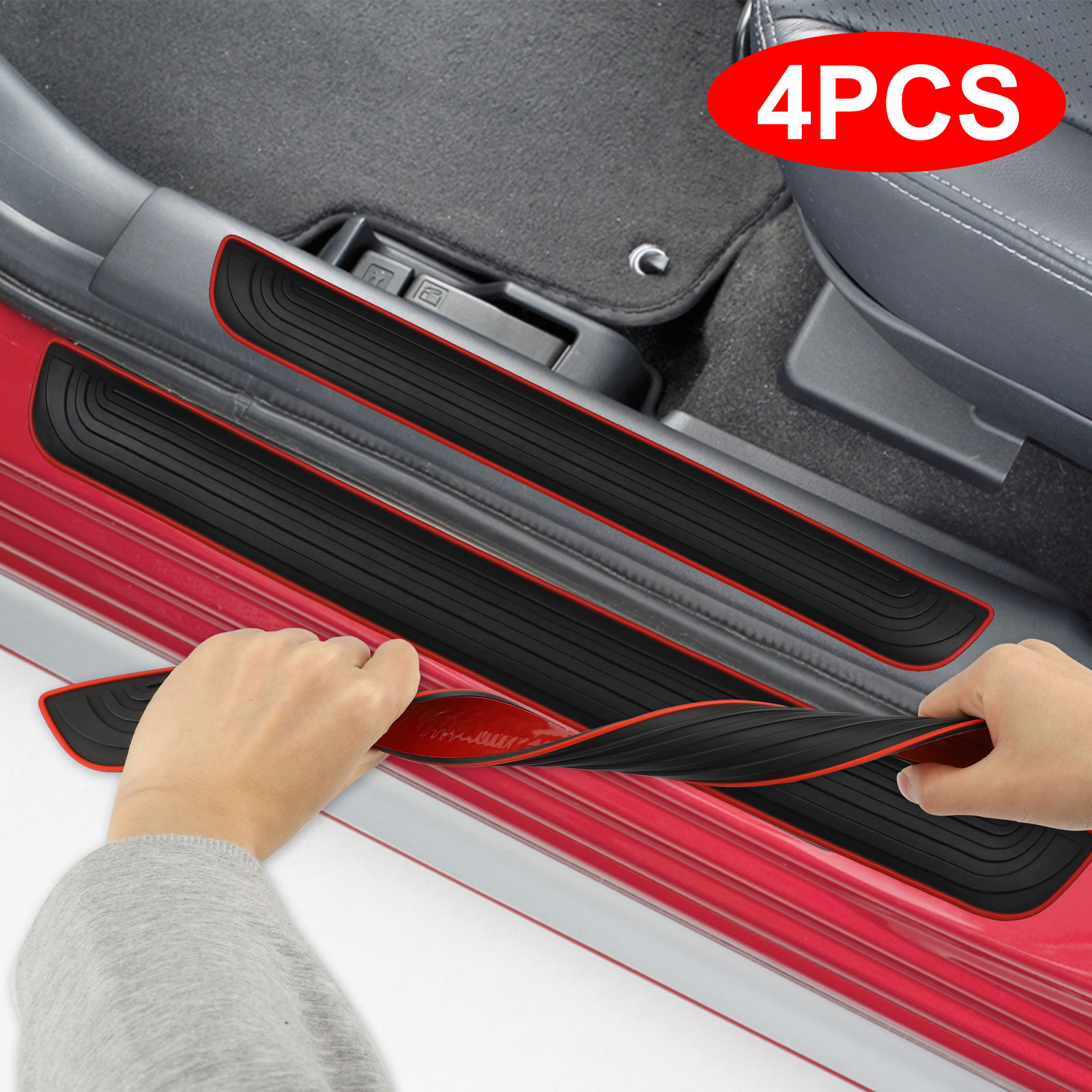 4pcs Front/Rear Car Door Sill Plate Protectors, EEEkit Universal Door Entry  Guards, Sill Scuff Cover Panel Step Protector, Rubber Welcome Pedal Protector  Cover