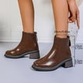 thumbnail image 6 of Lovzfmll Ankle Boots for Women, Chunky Ankle Mid Heel, Chunky Low Heel Round Toe Chelsea Leather Boots Casual Fall Brown Boots, 6 of 8