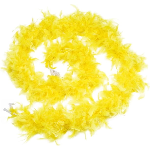 Boa de plumas de pavo de 2 m, 15,5-20 cm de grosor, esponjosa, colorida, bufanda de plumas amarillas, accesorios para disfraces.