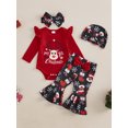 thumbnail image 3 of Elippeo Baby Girls Christmas Outfits Elk Print Long Sleeves Romper and Elastic Flared Pants Headband Hat Set 4 Piece Clothes 3 6 9 12 Months, 3 of 9