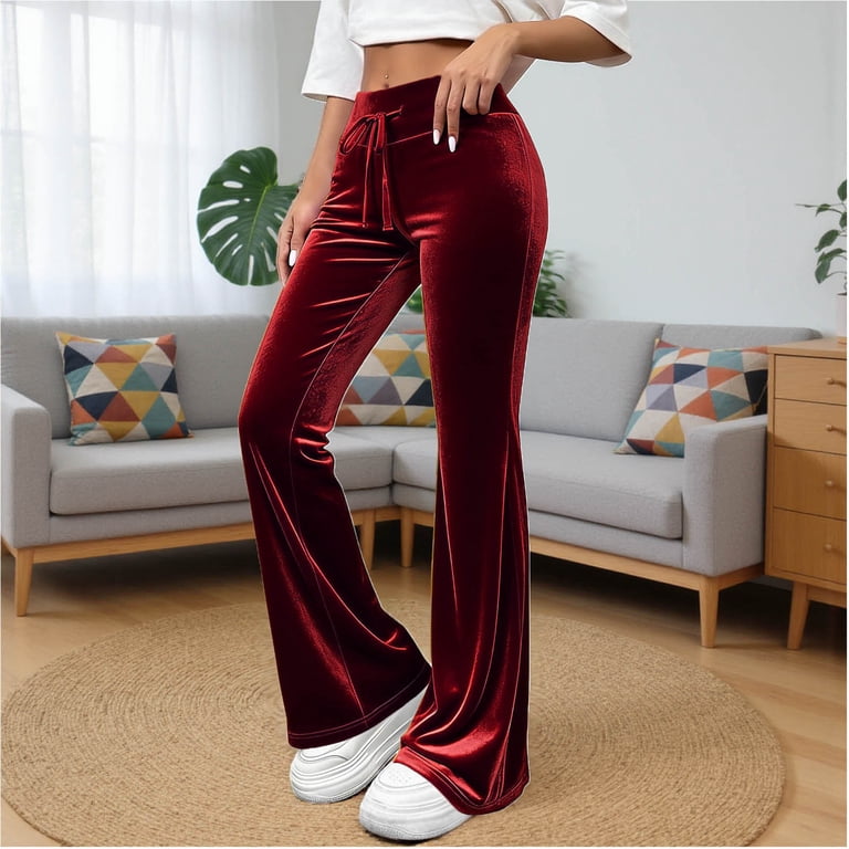Women's Pants Sevevn Women's Velvet Flare Pants Drawstring High