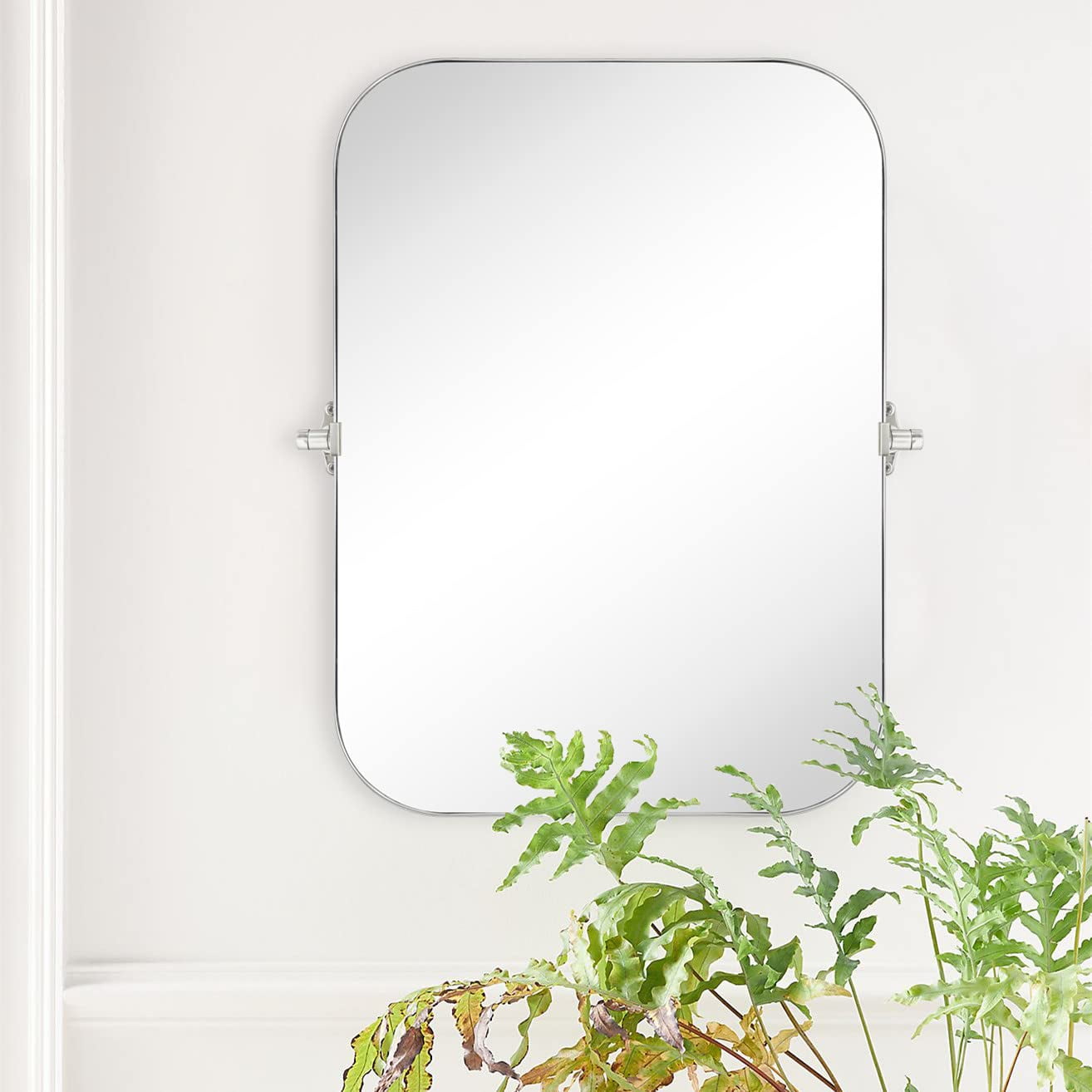 22x30" Brush Nickel Metal Framed Rectangular Pivoting Bathroom Mirror