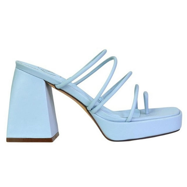 XY London Womens Colt Strappy Square Toe High Block Heel Mule Sandals