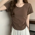 thumbnail image 4 of Annhoo T-Shirts for Women Trendy Drawstring Solid Color Pleated Crewneck Short Sleeve Tops Going Out Clothes, 4 of 7