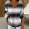 thumbnail image 2 of Sexlip Casual Loose V-neck Long Sleeve Top Striped Printed Comfortable Versatile Daily Wear Chic Top for Women Fashion Apparel Black XXXXXL, 2 of 6