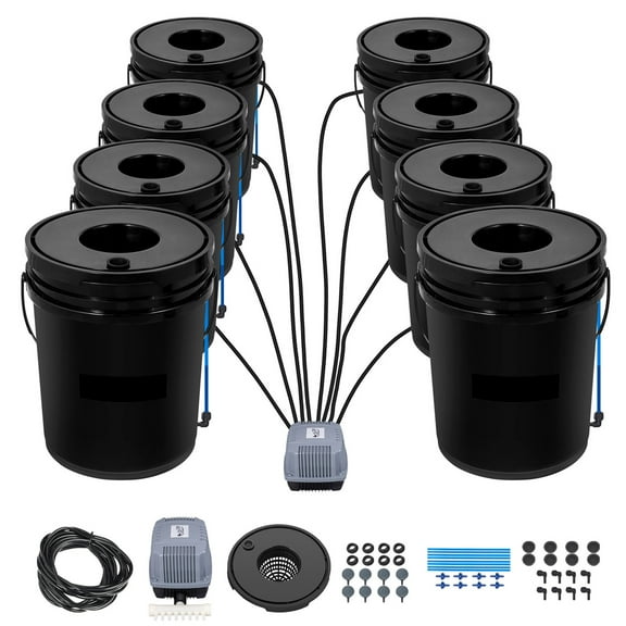 KFFKFF DWC Cultivation System, 8 Containers of 5 Gallons, Deep Water Cultivation Planting Bucket, Hydroponic Cultivation Set with Pump, Air Stone and Water Measurement Tool