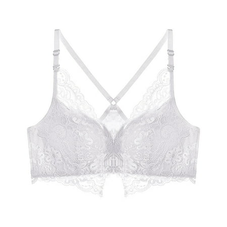 

Sebulube Womens Bra Women Lace Without Steel Ring Front Buckle Beautiful Back Cross Bra Underwear