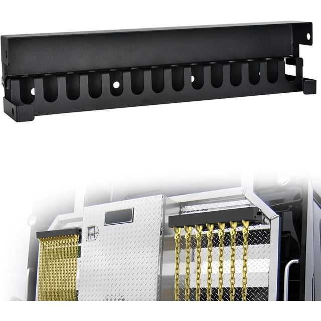 Lockable Trailer Chain Holder Heavy-Duty Metal Chain Carrier Powder-Coated Cab Rack Chain Hanger with Lid Trailer Chain Rack with Locking Slots Accommodates Up to Chains or Binders