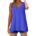 thumbnail image 5 of Pxiakgy Womens Summer Tank Tops Basic Tanks V Neck Sleeveless T Shirts Side Split Solid Color Loose V Neck Sleeveless Sleeveless Solid Color Blouse Business Casual Tank Flowy Tops Dark Blue Xl, 5 of 5