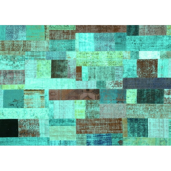 Ahgly Company Indoor Rectangle Patchwork Turquoise Blue Transitional Area Rugs, 3' x 5'