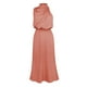 thumbnail image 5 of Vestido largo de satén para mujer con cuello alto, sin mangas y abertura lateral - Vestido formal/informal de noche para bodas/cócteles, 5 of 6