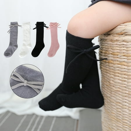 

Yesbay 2 Pair Leg Warmer Breathable Water Absorption Accessory Toddler Girl Knee High Grips Socks with Bow Tie for Baby