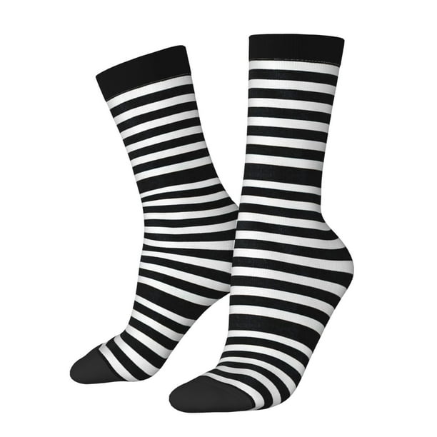 Balery Black And White Stripes Calcetas Largas con Estampado para Hombre y Mujer – Suaves y Transpirables, Talla Única (US 5-11)