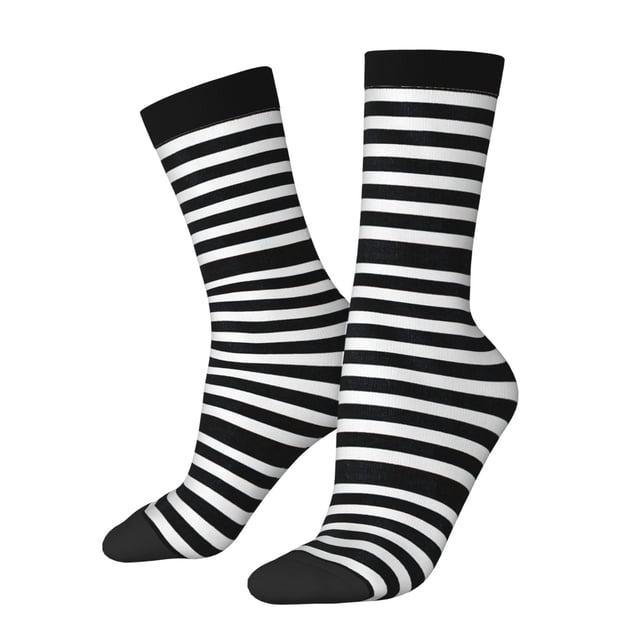 Balery Black And White Stripes Calcetas Largas con Estampado para Hombre y Mujer – Suaves y Transpirables, Talla Única (US 5-11)