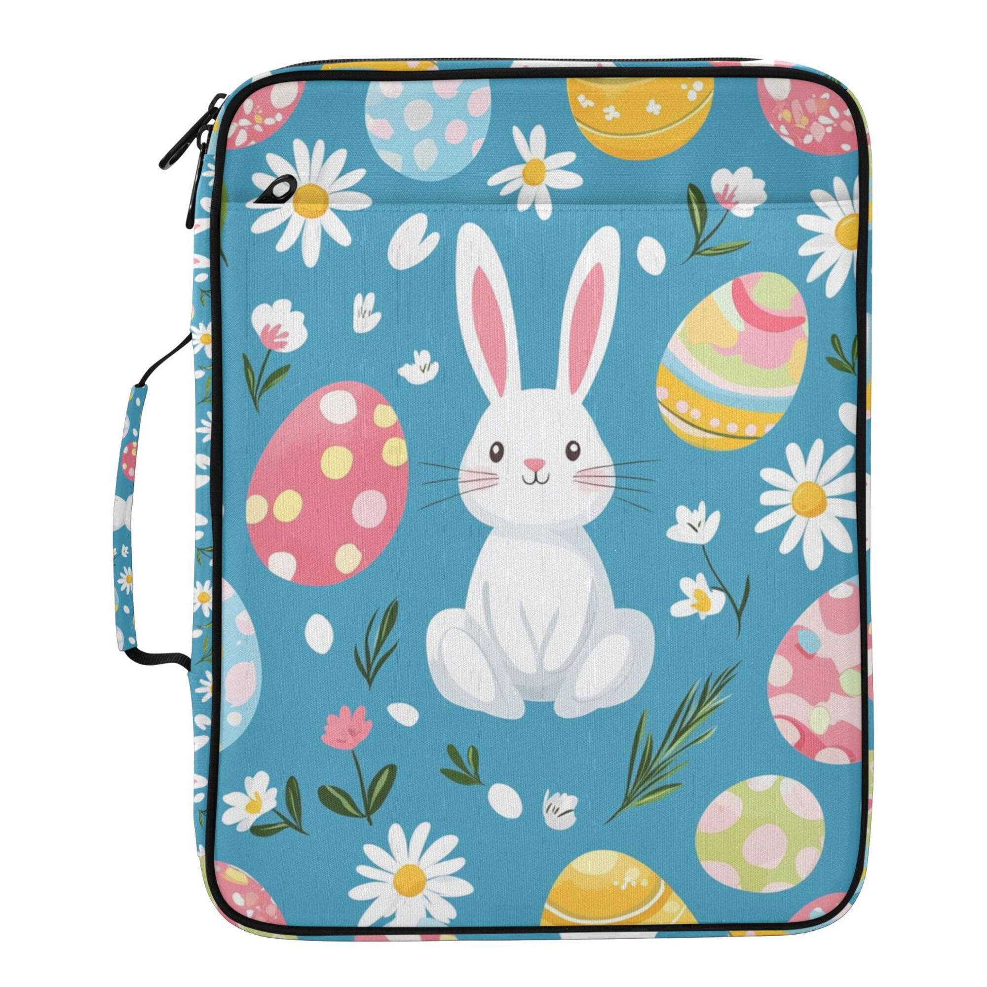 FORMRS Accordion File Folder A4 Size 7-Pocket Expanding Document Organizer Bag with 3 Ring Binder, Blue Easter Bunny