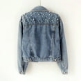 thumbnail image 3 of Frostluinai Womens Denim Jacket Fashion Embroidered Pearls Beading Jean Jacket Long Sleeve Button Down Plus Size Denim Coats Loose Jacket with Pockets, 3 of 8