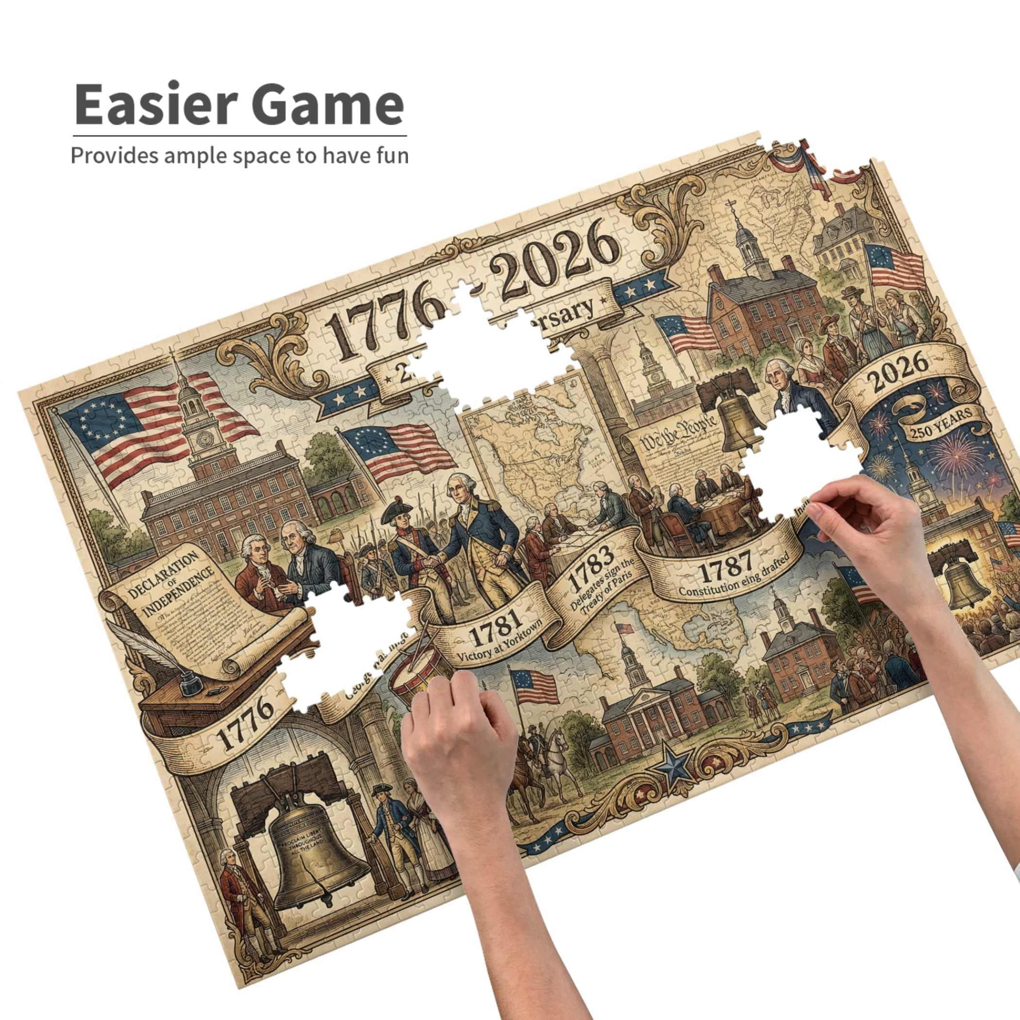 250th Anniversary of the USA Jigsaw Puzzle, 1000 Pieces 250 Years Independence Tribute, Family Game Nights Gift, 29.5" x 19.7"