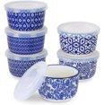 thumbnail image 1 of Selamica 6 oz Ramekins with Lids Oven Safe, Creme Brulee Ramekins Souffle Dishes with Covers, Pudding Custard Cups Stackable Ceramic Mini Ramekin Bowls Set for Baking, Dipping, Set of 6, Vintage Blue, 1 of 5