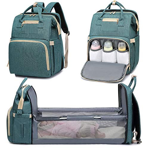 3 in 1 Diaper Bag with Foldable Bed, Portable Diaper Changing Station ...