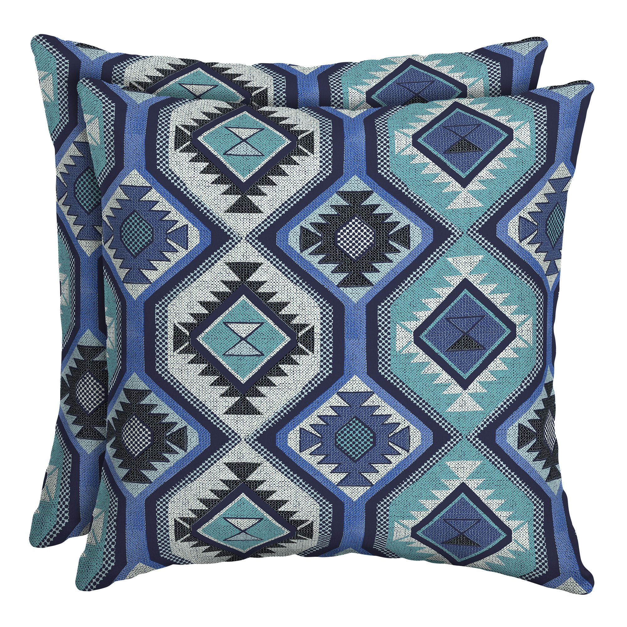 Mainstays Blue Southwest 16" Outdoor Throw Pillow, Set of 2