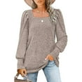 thumbnail image 2 of Tiqkatyck Womens Long Sleeve Shirts, Ladie Square Neck Long Sleeve Solid Color T Shirt Fashion Casual Puff Sleeve Top Crewneck Sweat Shirts, Women Summer Tops Khaki L, 2 of 6