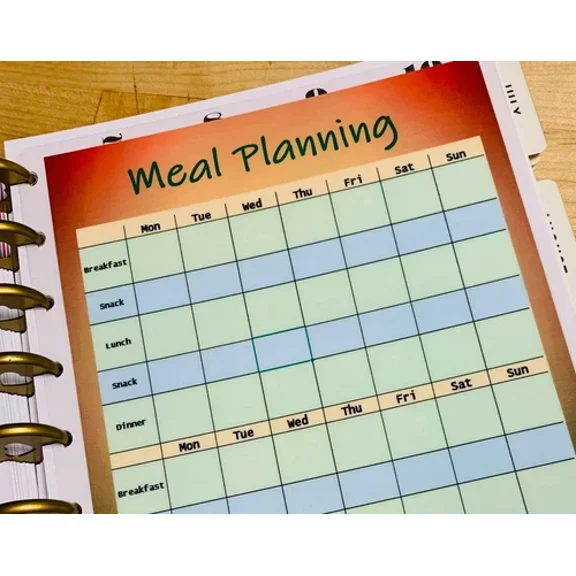 Four Week Meal Plan Two Sided Dashboard Insert For Use With Happy Planner