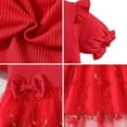 thumbnail image 3 of IPIO Girls Red Floral Embroidered Tulle Dress with Puff Sleeves and Bow Accents, Holiday Party Dress, 3 of 7