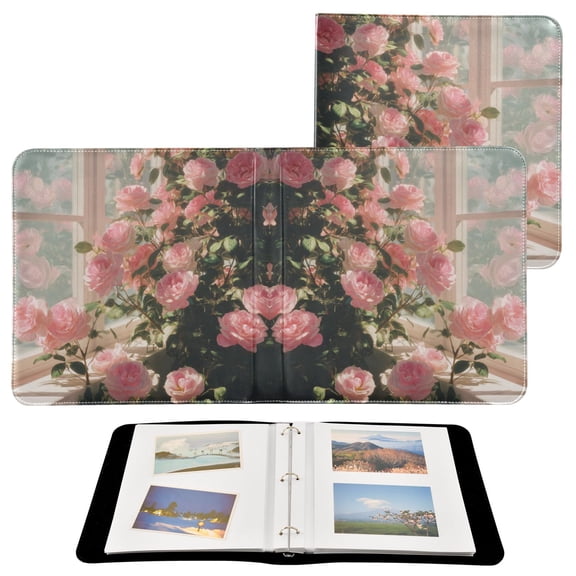 PU Leather Photo Album with Self-Adhesive Pages Scrapbook DIY Picture Holds 20  Sheets Pink Rose Bushes