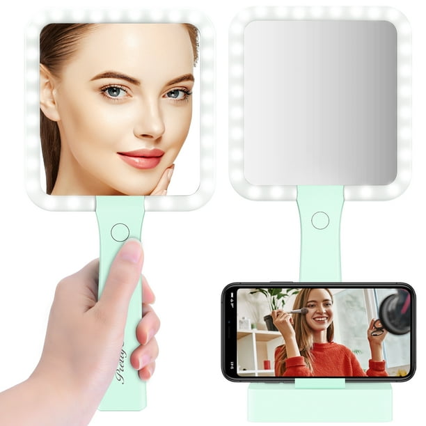 Lighted Makeup Mirror With 3 Colors, Handheld Light Up Magnifying Mirror