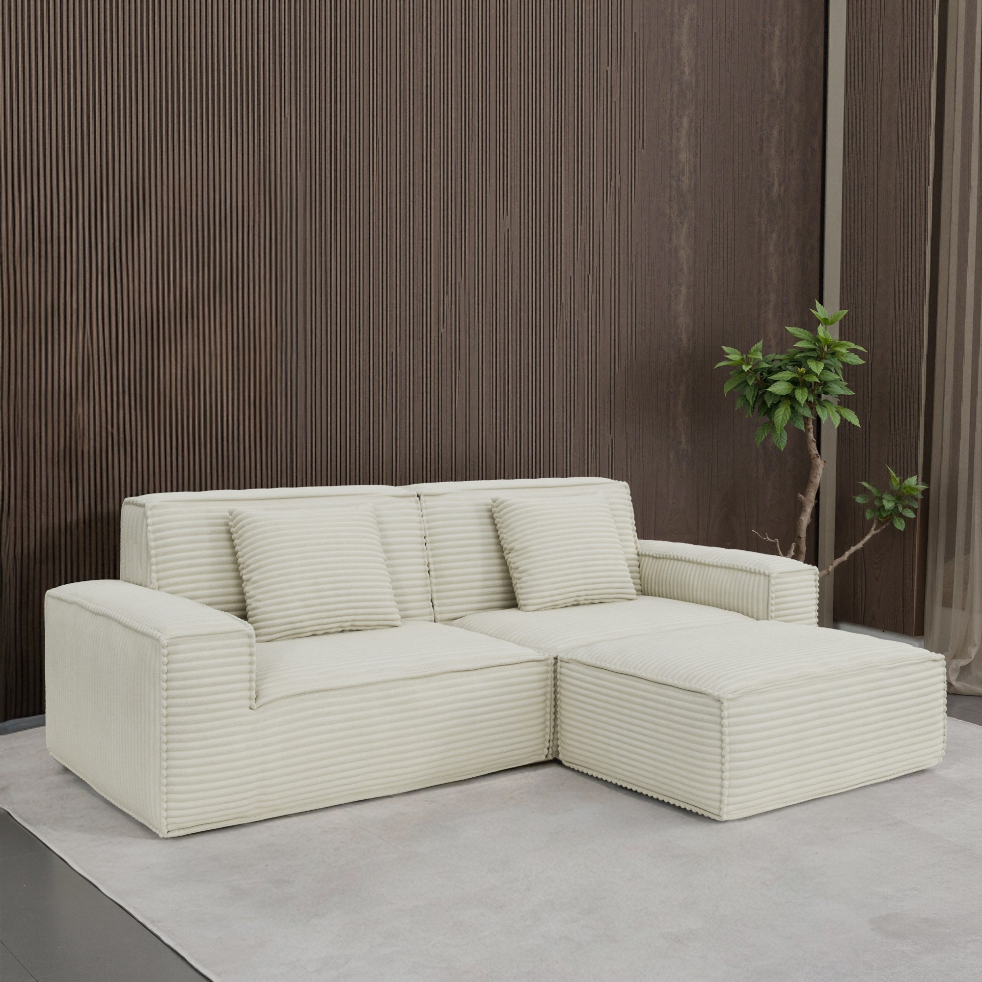 Gewnee Beige 106.3 Inch Compression Sofa - Full Sponge High Rebound,Straight Row with Foot Pedal,for Living Room & Bedroom.Beige