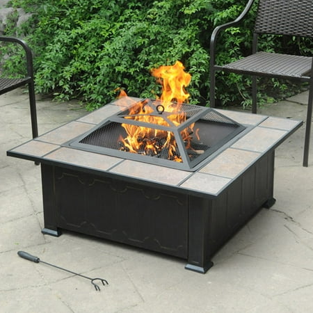 Axxonn Tuscan Ceramic Tile Top Fire Pit, Black/Antique