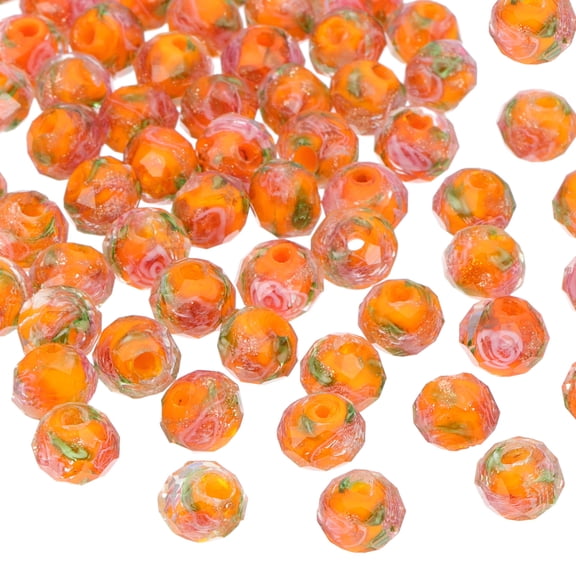 Uxcell 8mm Flower Glass Beads, 30Pcs Handmade Gold Sand Floral Round Beads Faceted Spacer Loose Bead Rondelle for Jewelry Making Necklace Bracelet DIY Crafts, Orange
