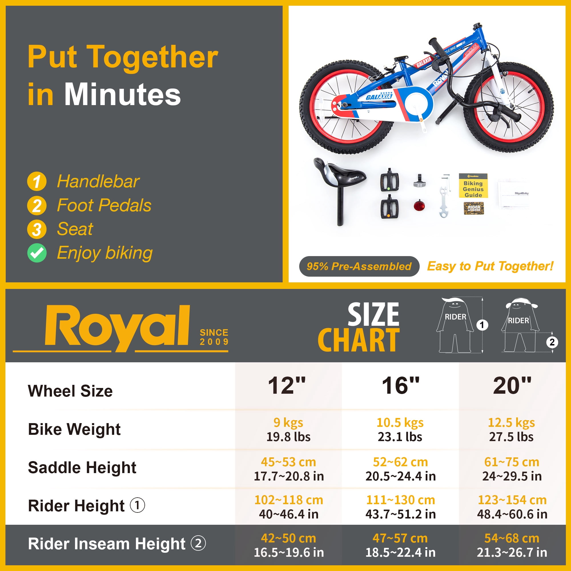 RoyalBaby Galaxia Kids Bike Toddlers 16 Inch Wheel Bicycle Beginners Boys Girls Ages 4-7 Years, Kickstand, Blue